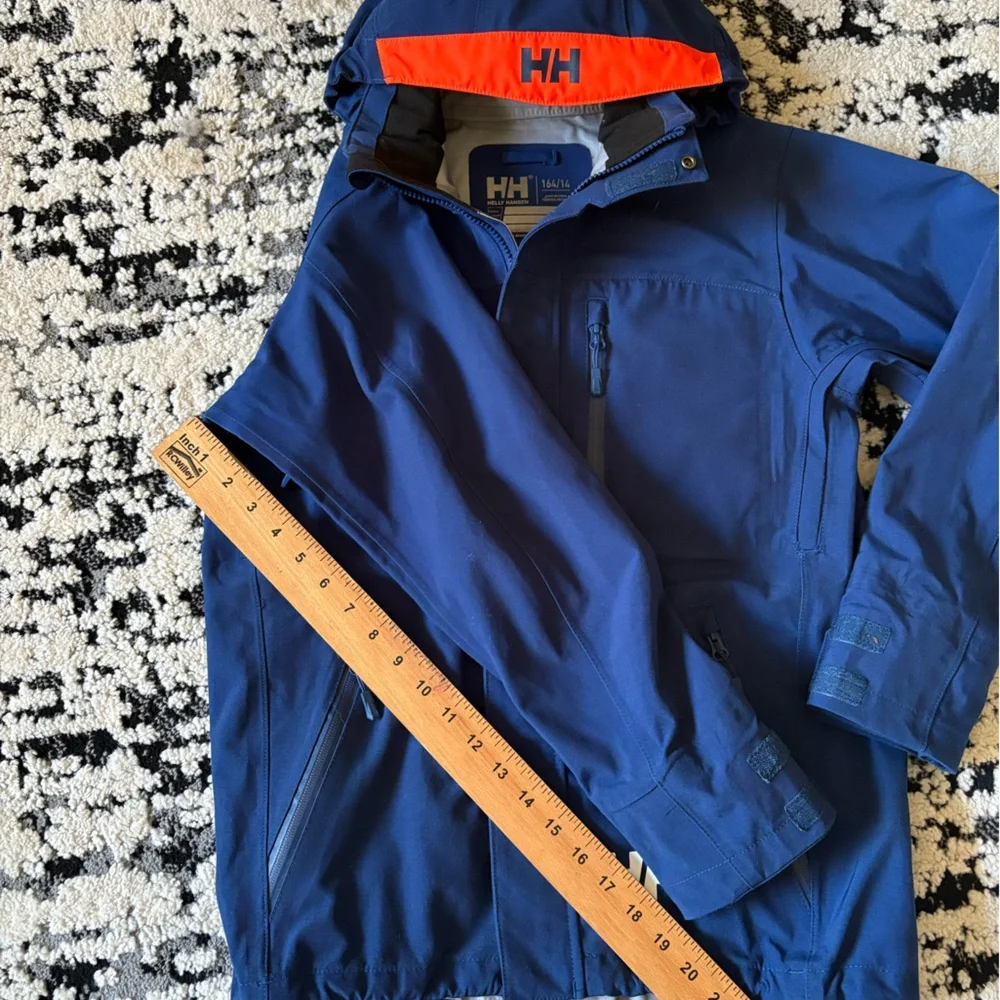 Helly Hansen Dark Blue and Orange Free Ride Team Ski Jacket Hooded Size 14